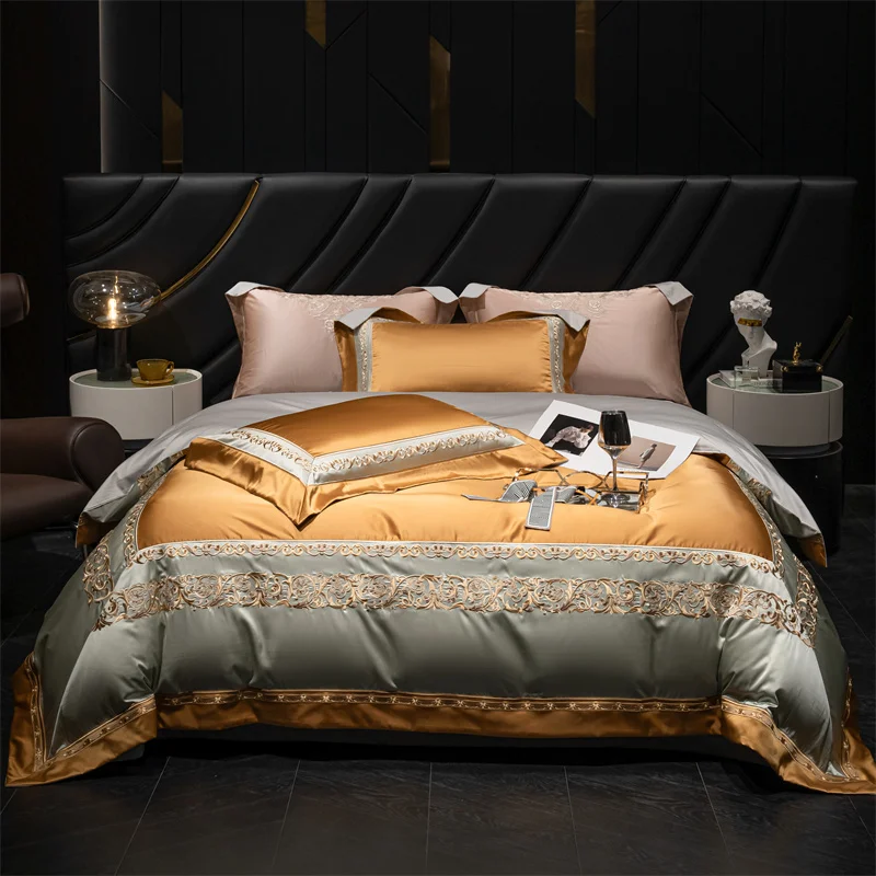 

Роскошный комплект постельного белья с вышивкой из египетского хлопка в стиле 1920-х годов, Шелковый пододеяльник с универсальной эластичной резиновой лентой, простыня, наволочки