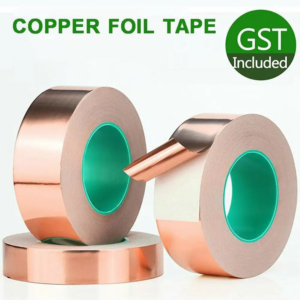 

20M Double Side Conductive Copper Foil Tape Strip Adhesive EMI Shielding Heat Resist Tape Anti-static Repair 3/5/6/8/10/15/20mm