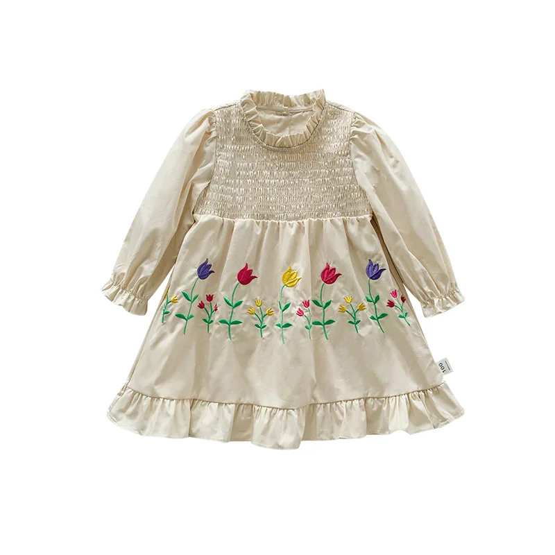 

Girls Dress Korea Embroidered Long Sleeve Girl Dress 2023 Autumn New Tulip Sweet Printed Princess Dress