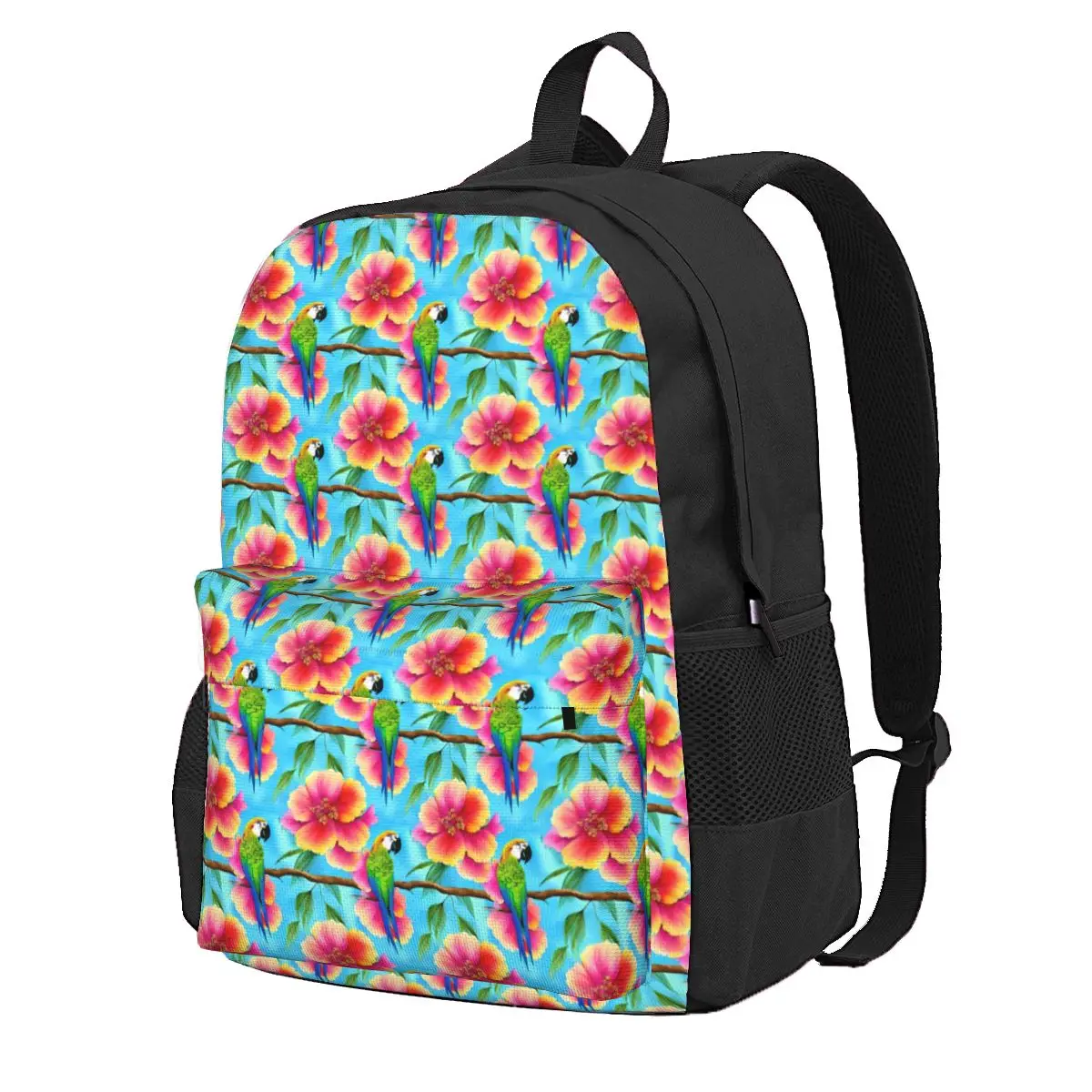 

Tropical Parrot Backpack Flower Print Student Unisex Polyester Daily Backpacks Lightweight Kawaii School Bags Rucksack
