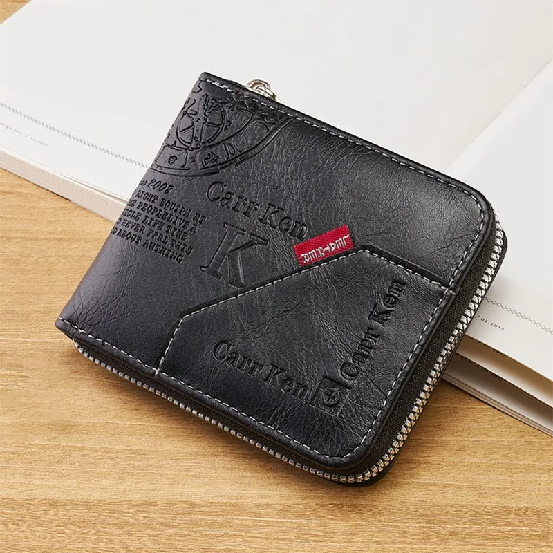 

Men's Wallet Made of Leather Wax Oil Skin Purse for Men Coin Purse Short Male Card Holder Wallets Zipper Around Money Coin Purse