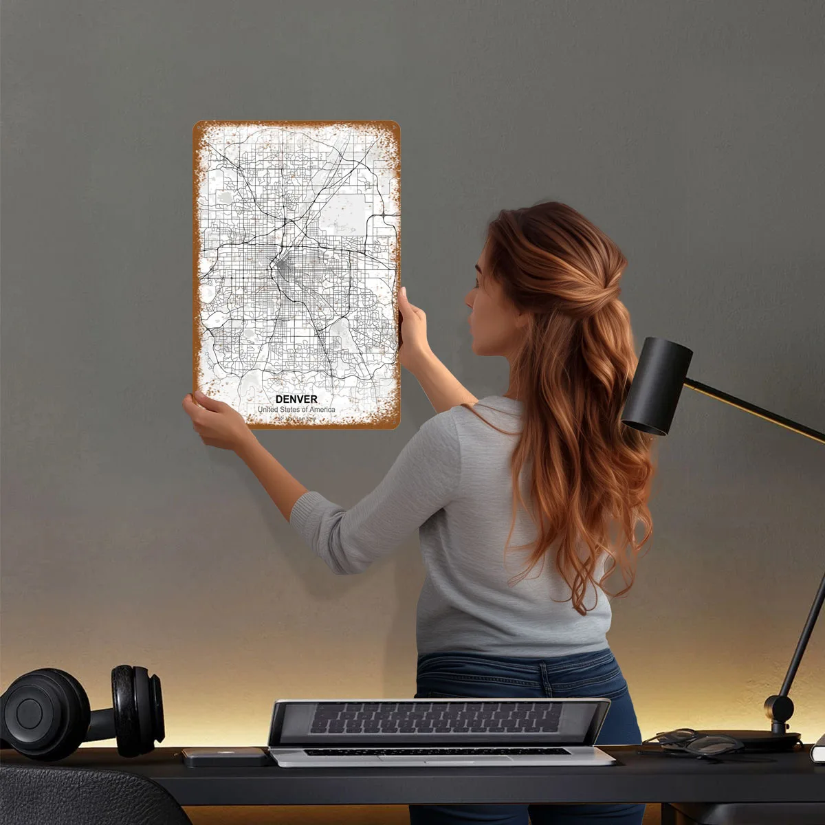 Карта города Денвера белые металлические вывески карта плакат настенный декор