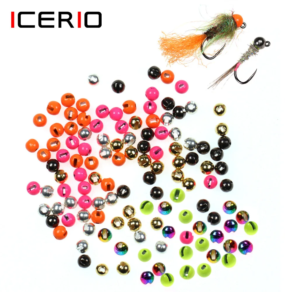 ICERIO-Cuentas de tungsteno ranuradas, 100 piezas, 2,5mm, 2,8mm, 3,0mm, plantilla de cuentas de Ninfa Scud, Material de atado de moscas, cabeza de gusano