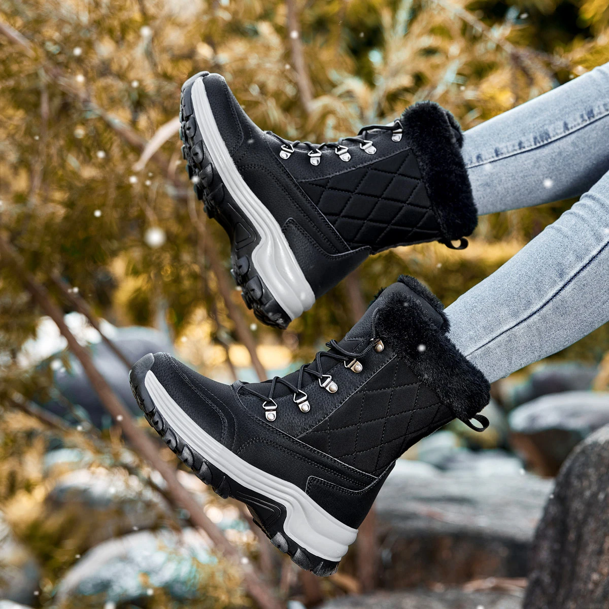 STRONGSHEN Women's Ankle Boots Warm Snow Boots Women Waterproof Keep Warm Fur Ladies Winter Non-slip Shoes Zapatos Para Mujer