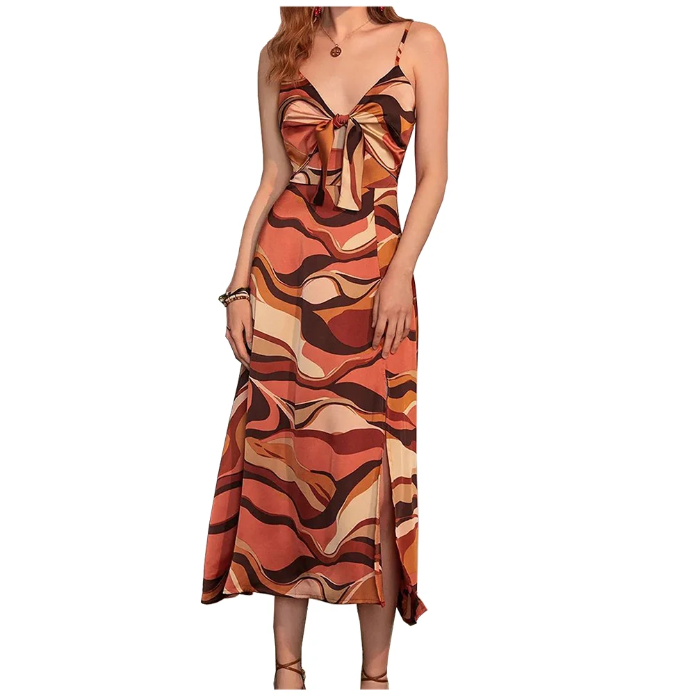 

Шикарное летнее атласное платье для женщин 2023 без рукавов с V-образным вырезом Цветочное платье-комбинация длиной миди дышащий Элегантный женский сарафан пляжная юбка