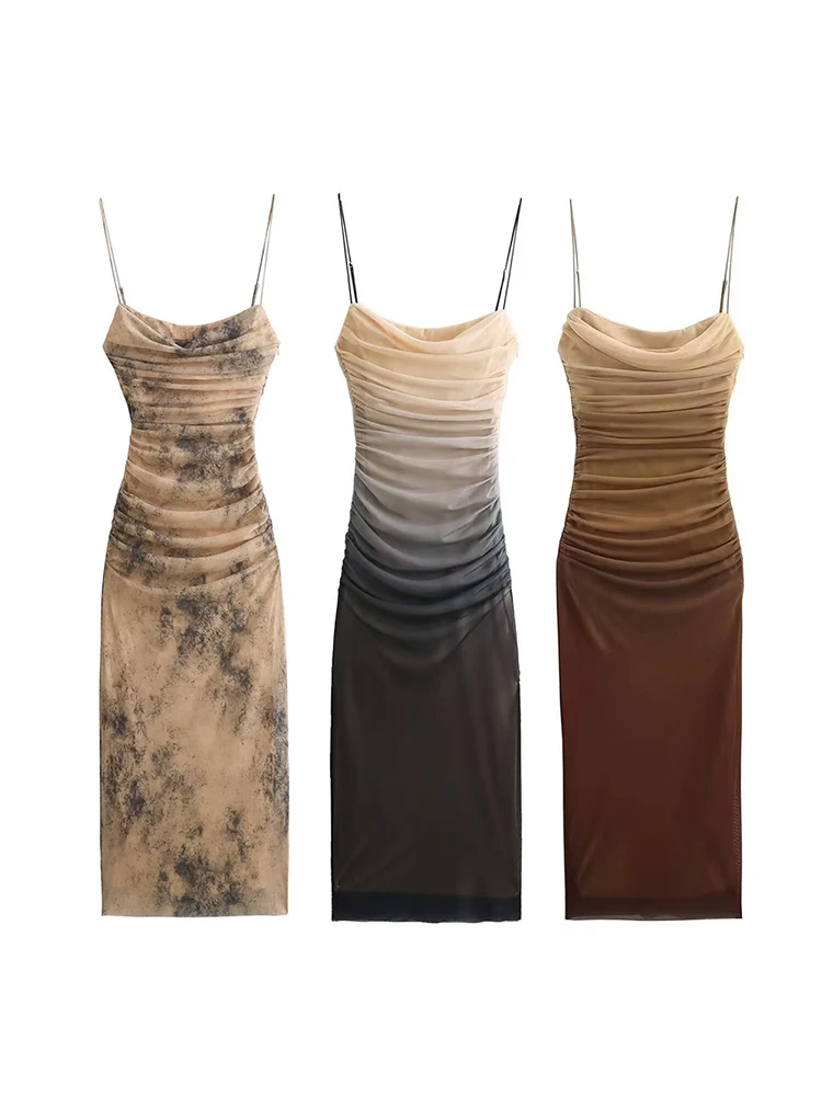 Женское облегающее платье с градиентным принтом на тонких бретельках