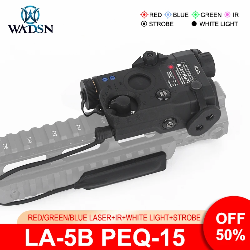 WADSN LA-5B PEQ15 Green Blue Red Dot IR Laser White LED Flashlight Srtobe AR15 Airsoft Scout Light With Pressure Switch Hunting