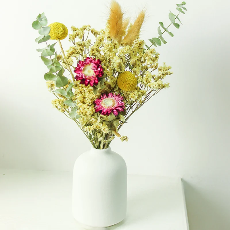 

Eternal Natural Air-Dried Flower Bouquet For Living Room Golden Ball Eucalyptus Roses Tabletop Decoration Household Arrangement