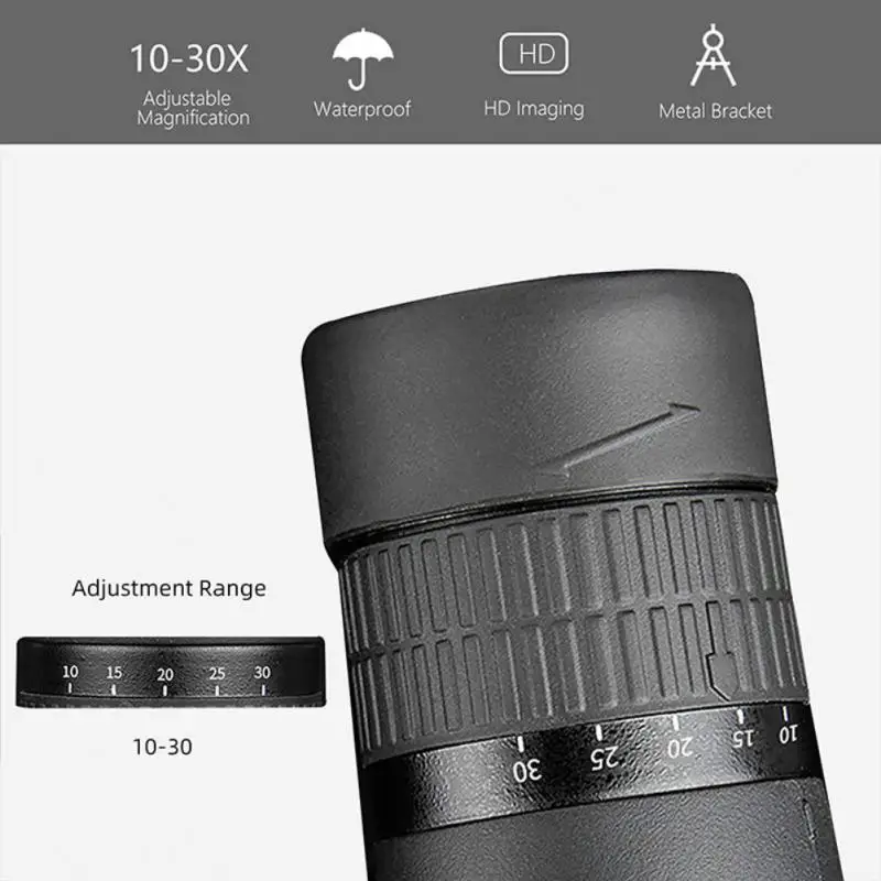 

Adjustable Magnification Mobile Phone Camera Telescope 10-30x Low Light Night Adjustable Eye Relief Anti-Fog Imaging