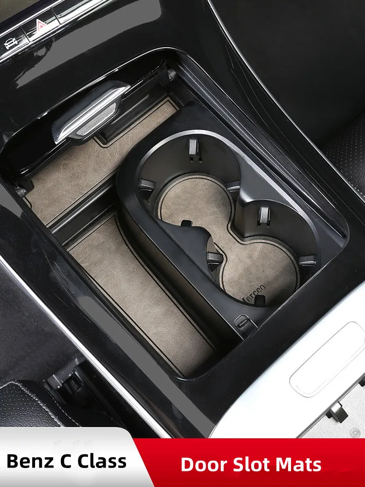 

18pcs Car Interior Anti-Slip Gate Slot Mats Cup Holder Insert Coast Leather Dustproof Anti-Scratch For Benz C Class C260 C200