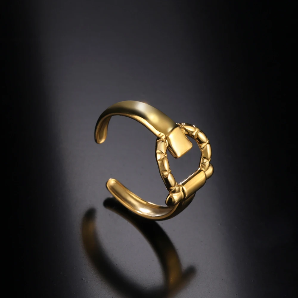 

COOLTIME U Shaped Buckle Open Rings Stainless Steel Adjustable Rings for Women Aesthetic Jewlery Gift 2022 New