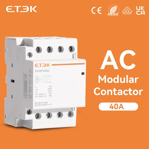Модульный контактор переменного тока ETEK, 380 В, трехфазный 4P, 25A, 40A, 63a, 4 катушки, Din-рейка EKMF