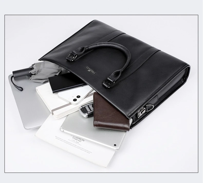 Men's Handbag Genuine Leather Combination Lock Business Briefcase Cowhide Shoulder Bag Crossbody Large Capacity Computer Bag