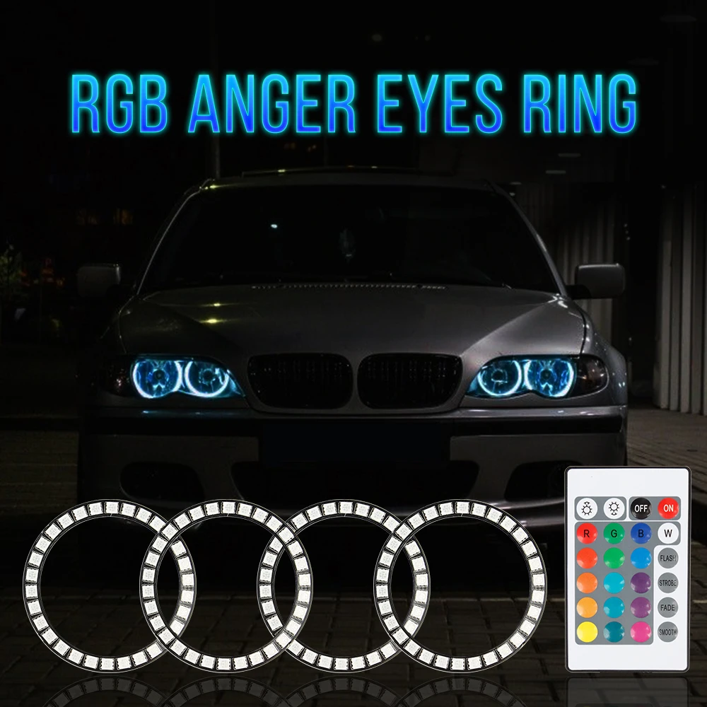 

OKEEN 4pcs RGB Led Angel Eyes For Car 70mm 80mm 90mm 100mm 110mm 120mm Motorcycle Car Halo Rings With Remote Auto Headlight DRL