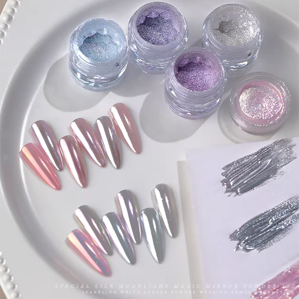 markii 6Colors Silk Moonlight Magic Mirror Powder Glitter Metallic Effect Nail Rubbing Dust Fairy Chrome Art &amp Cotton swab