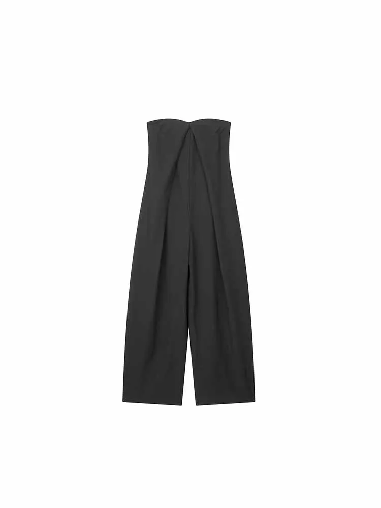

BSK&ZA&TRF Women 2023 New Chic Fashion Linen backless loose Bra Jumpsuit sleeveless Side zipper Female Playsuits Mujer 3152/370