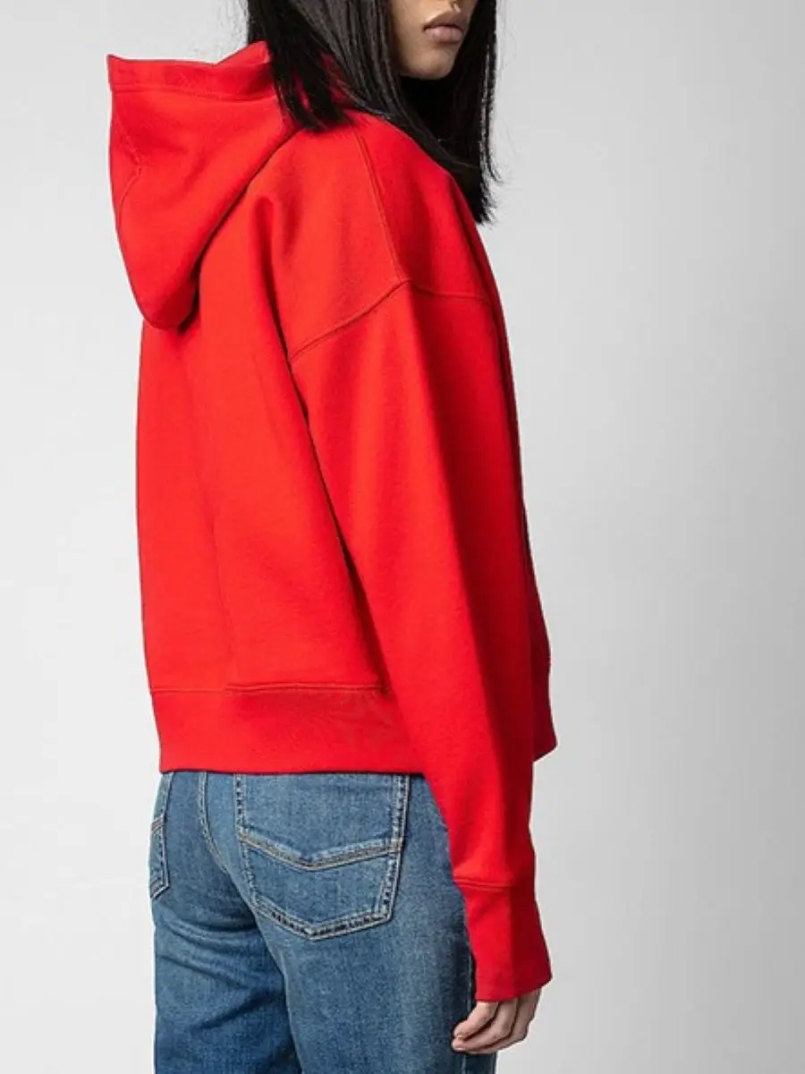 

Женская Красная толстовка с капюшоном и карманом