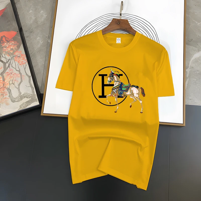 

New Men's Cotton T-shirt Summer Fine Horse Graphic Short Sleeve Top High Quality Oversized T-shirt Men Clothing Y2k Streetwear