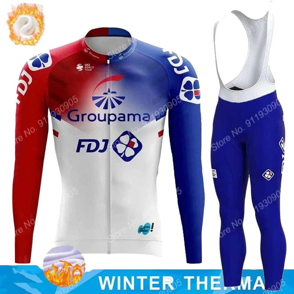 

Зима 2021, командный велосипедный комплект FDJ, мужская одежда с длинным рукавом, костюм для шоссейного велосипеда, велосипедные брюки, комбине...