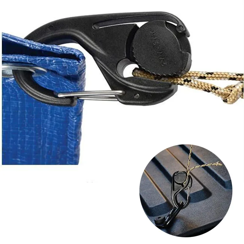 

2pcs Cord Tightener Lightweight Tie-Down Rope Carabiner Hook Tool Lanyard Outdoor Camping Tent Fastener Travel Kit