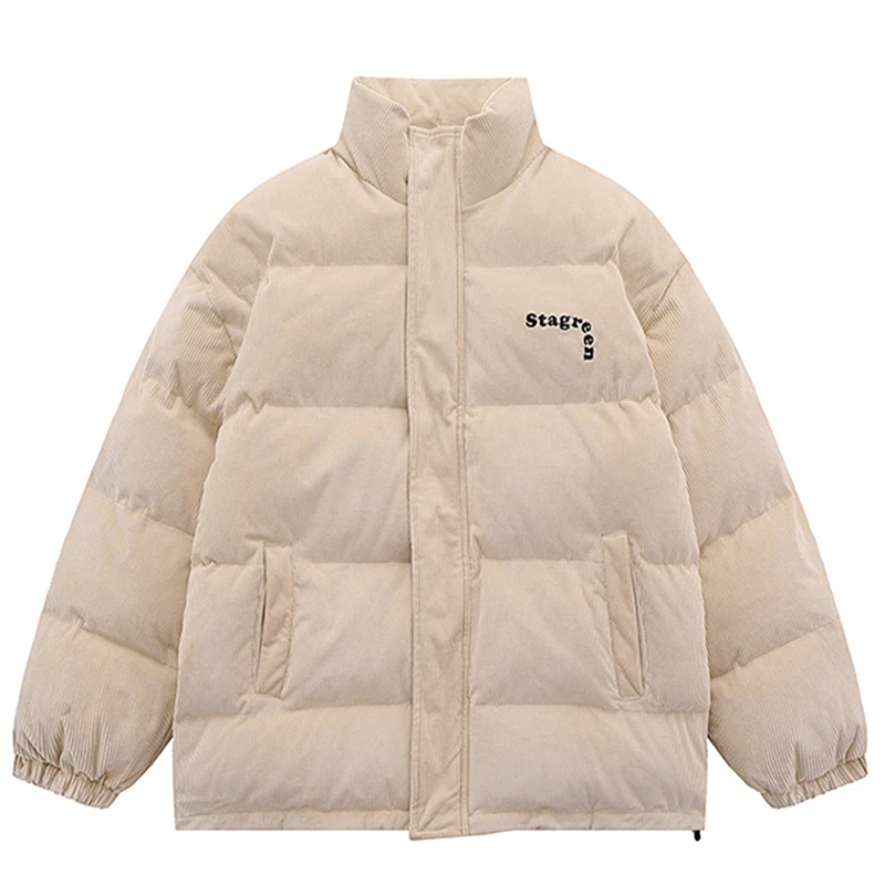 2022 Winter Harajuku Cotton Jacket Men Hip Hop Streetwear Padded Jacket Letter Corduroy Embroidery Parkas Jacket Windbreaker New