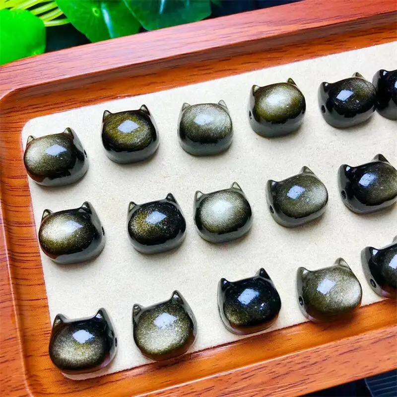 10 шт. натуральный Золотой обсидиан мультяшный милый кулон с лицом кошки сделай