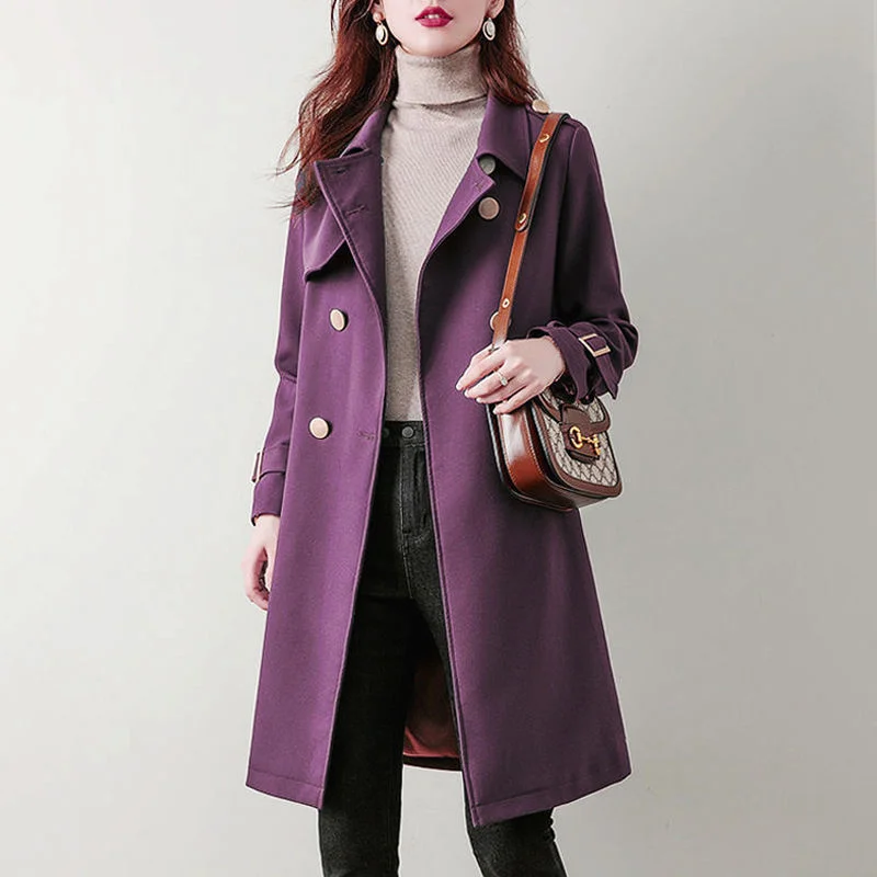 

Women Long Trench Coat Spring Autumn Double Breasted Casual Slim Office Lady Windbreaker Female Simple Outwear Manteau Femme New