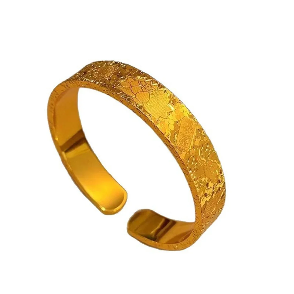 Унисекс браслет-кафф из нержавеющей стали с позолотой 14K, с эффектом битого льда и узором лотоса, в стиле панк, модный, для женщин, оптом (art.: 3920dc5670411) - 3920dc5670411