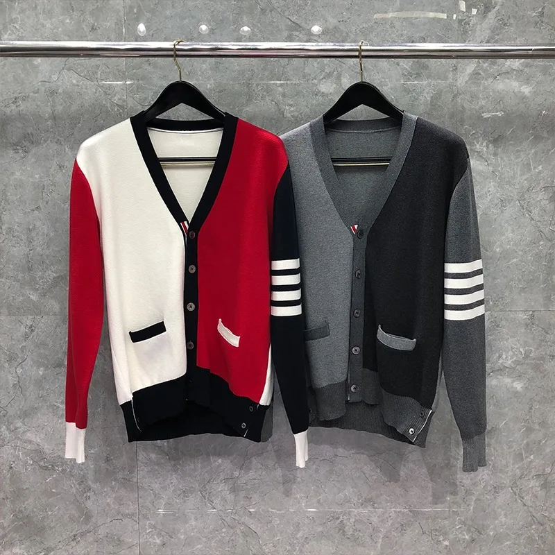 

TB THOM Men's Sweaters Winter Korean Fashion Brand Coats Fun-mix Patchwork 4-bar Stripes Sweater Harajuku Casual Women's Sweater