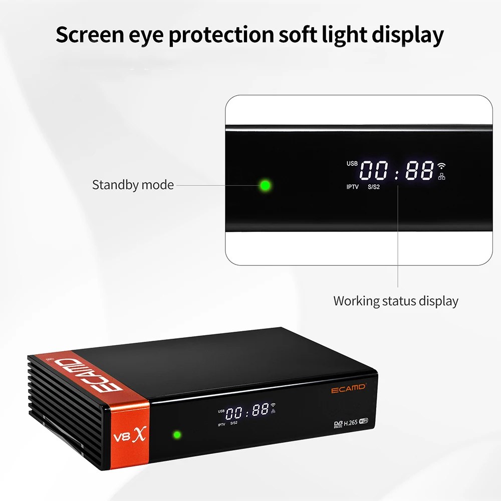 Спутниковый ресивер ECAMD V8X DVB-S/S2/S2X VCM/ACM/мультипоточная поддержка Встроенный 2.4G WIFI