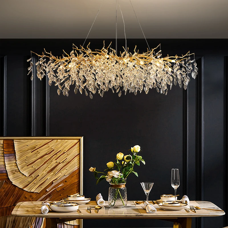 Art Led Pendant Lamp crystal Chandelier rectangular branches island decorative light French luxury villa luxury living crystal
