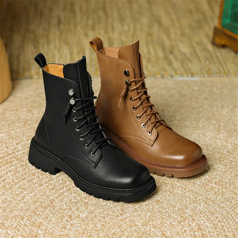 

2022 New Autumn Round Toe Women Boots Chunky Heel Platform Women Shoes Short Boots Retro Western Boots Ankle Boots Winter