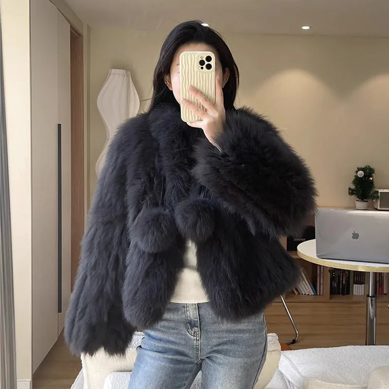 Женская утепленная короткая куртка из искусственного лисьего меха Повседневная