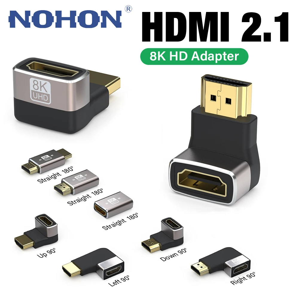 8K HDMI 2.1 Cable Adapter 90 Degree Right Angle Male to Female Connector 4K 8K HDMI Extender for TV Stick PS4 PS5 Xbox PC Laptop