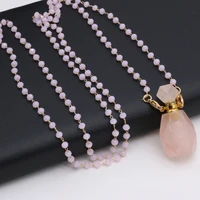 2pcsnatural stone rose quartz perfume bottle pendant necklaces for jewelry makingdiy necklace accessories charm gift free20x37mm