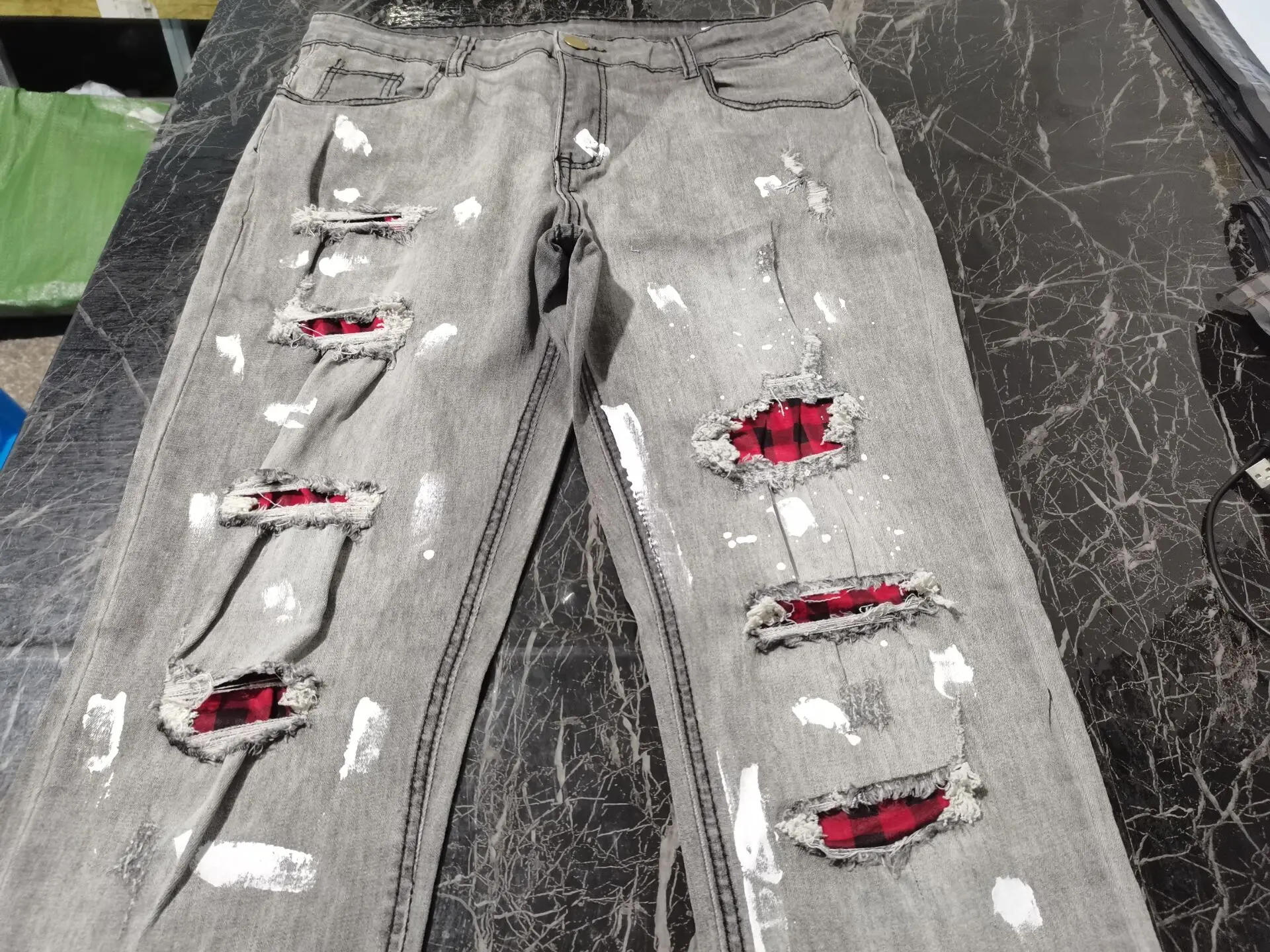 Skinny Ripped Jeans Men 2022 Fashion Grid Beggar Patches Slim Stretch Casual Denim Pencil Pants Painting Jogging Trousers Men