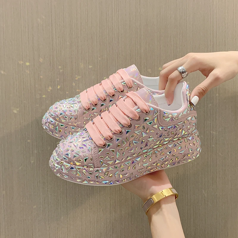 

Luxury Rhinestone Decorative Sneakers Women Autumn New Lace Up Platform Casual Shoes Fashion Comfor Walking Shoes 2022
