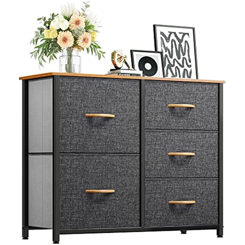 

Storage Tower with 5 Drawers - Fabric Dresser, Organizer Unit for Bedroom, Living Room, Closets & Nursery - Sturdy Steel Frame