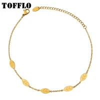 tofflo stainless steel jewelry leaf stitched anklet womens 18k gold plated simple fashion beach anklet bss100