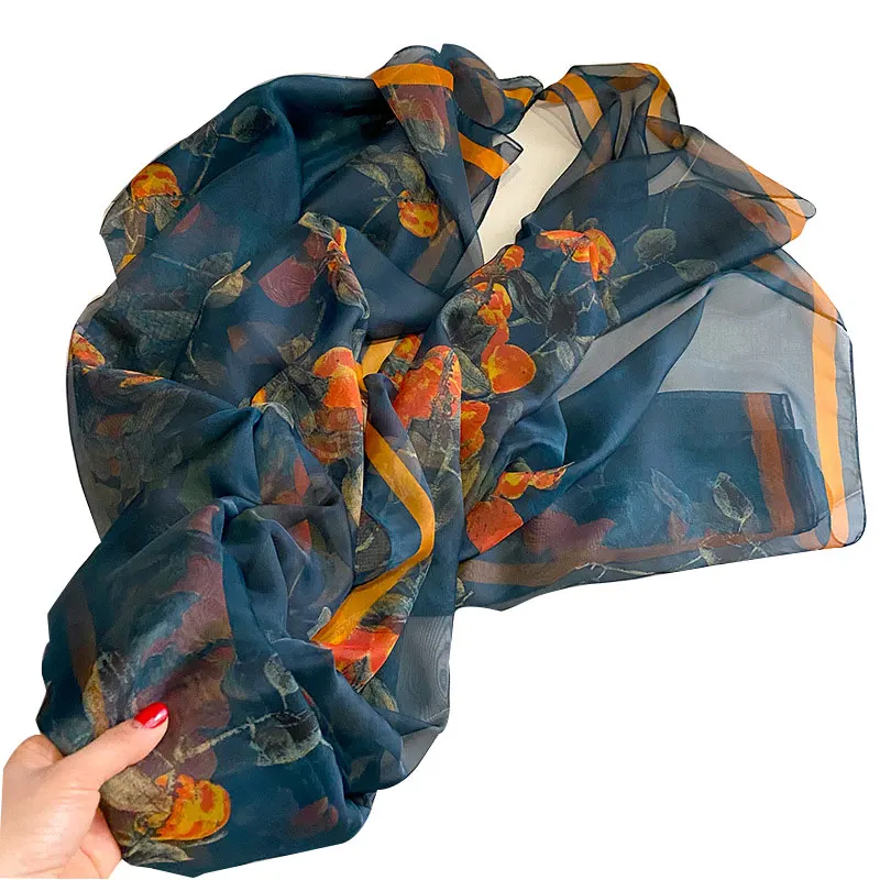 

Luxury Brand Women Floral Print Silk Feeling Long Scarf Shawl Wrap Scarves Foulard Hijab Female Beach Stoles Echarpe Bandana