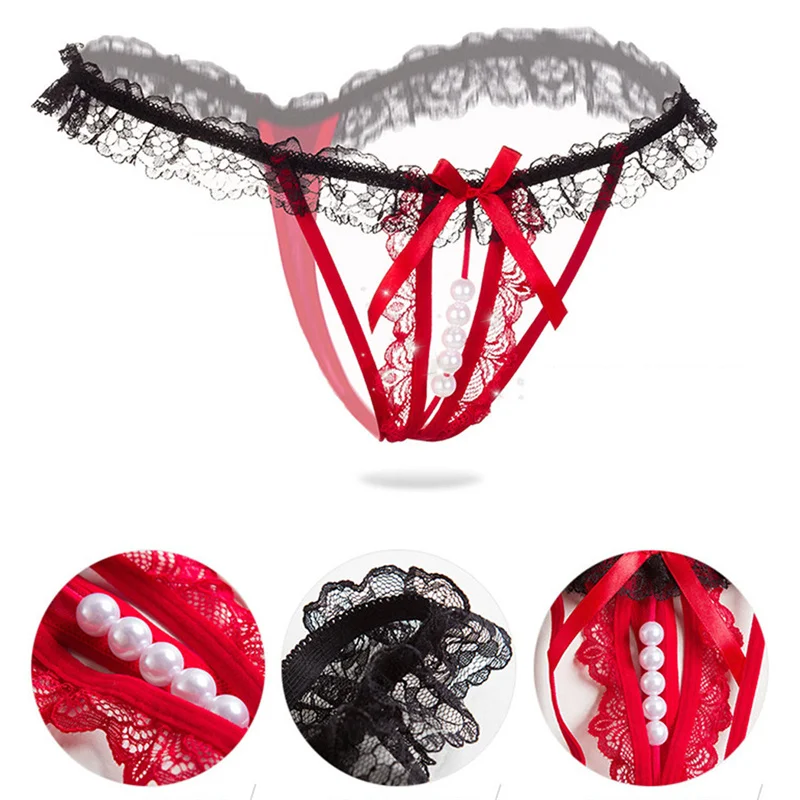 

Female Underwear Lace Seamless Thongs Women's Pants Sexy Pearl G-String Women Crotchless Breathable Sleepwear Summer Cool