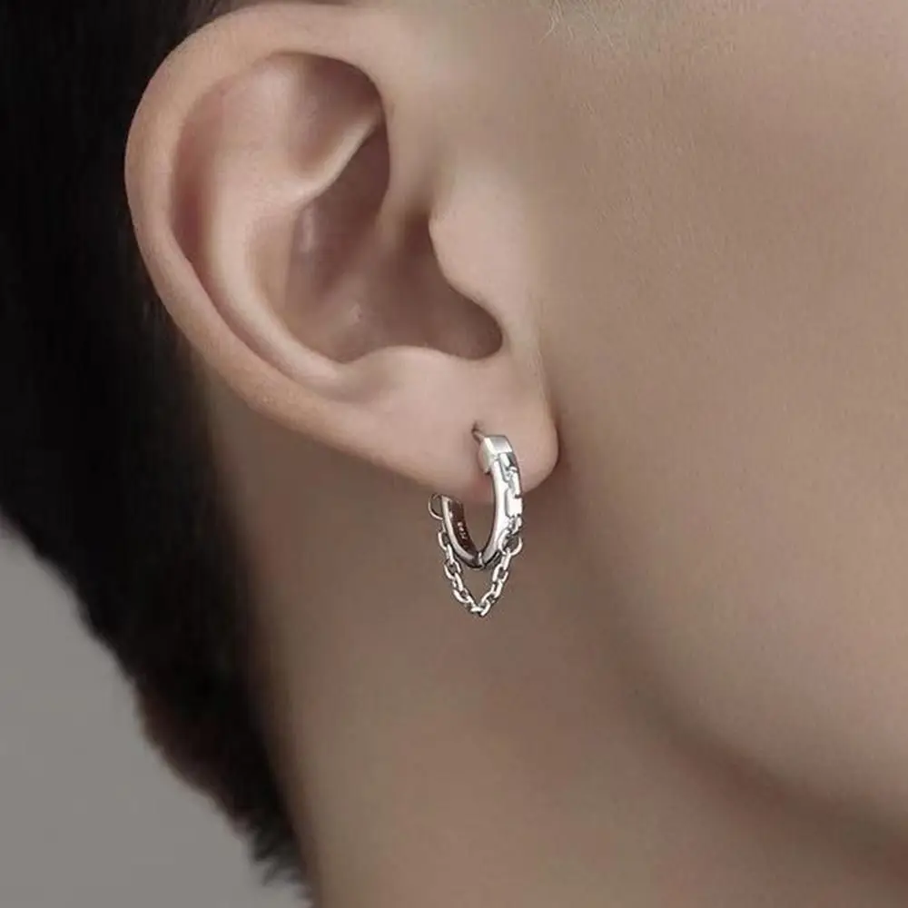 

Silver Chain Tassel Earrings Hoop Earrings For Men Woman Minimalist Ear Buckles Jewelry Ladies Charming Accessories Gift