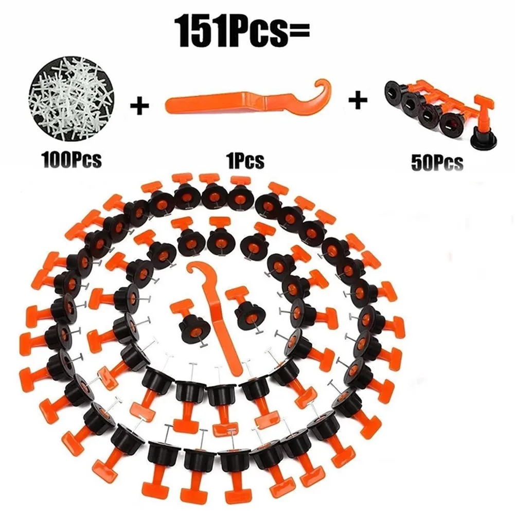 

151pc Reusable Tile Leveling System Dips Wall Floor Tile Laying Machine Leveler Spacers With Wrench Reusable Clips Pliers