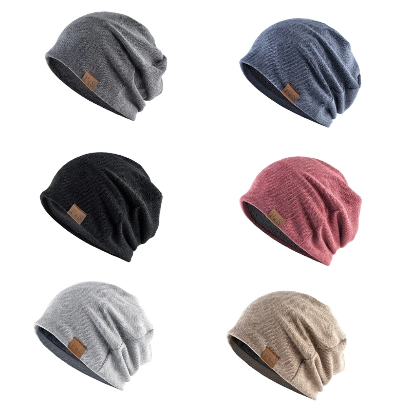 

L93F Autumn Winter Beanie Caps Casual Thermal Elastic Knitted Cotton Sports Warmer Casual Headwear Knitted Solid Unisex