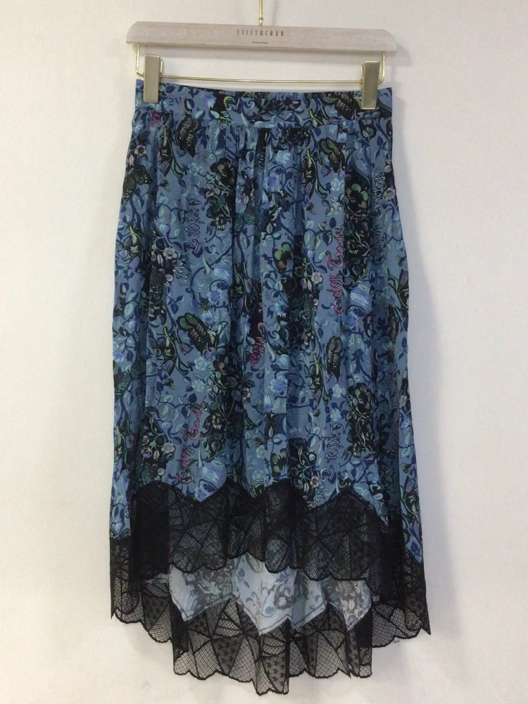 100% Viscose Women Skirt and Shirt 2022 Autumn New Floral Print Blue Color Women Midi Skirt Long Sleeve Shirt
