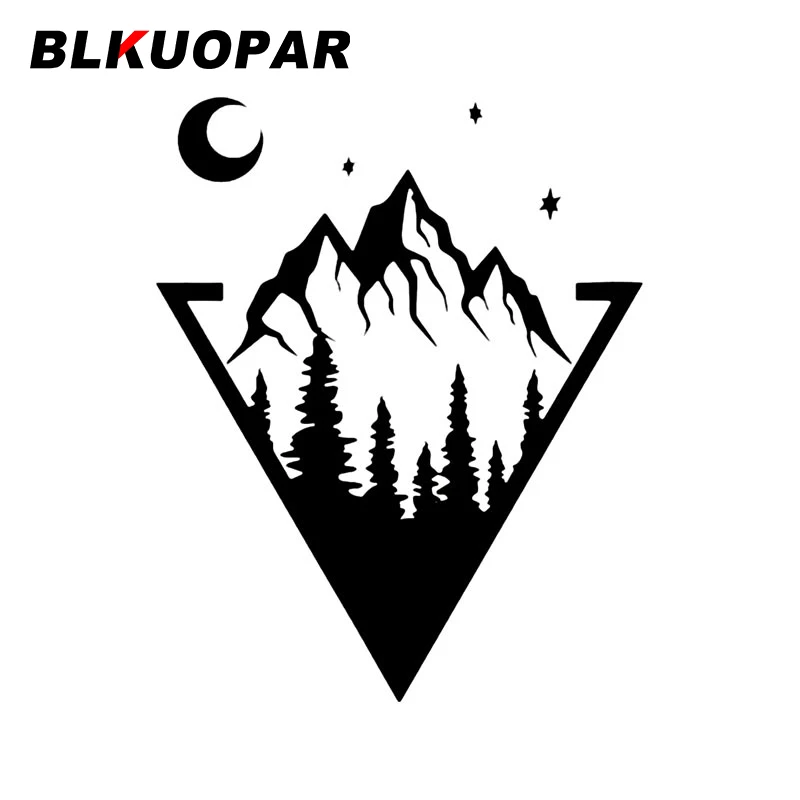 

Автомобильные наклейки BLKUOPAR с изображением высокой горы, леса, Луны, звезды, креативная наклейка с изображением прикуса, царапин, высечка, для ноутбука, бампера, автомобильные товары