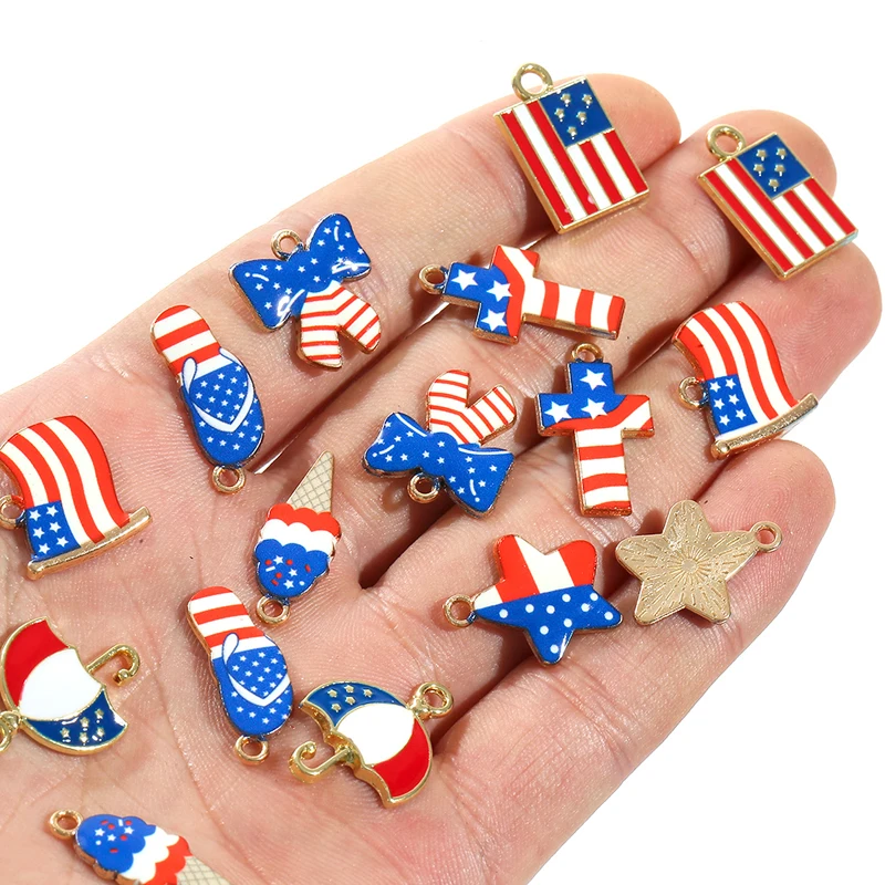 

10pcs/lot Mixed American Flag Cross Slipper Charms Pendant DIY Earrings Bracelet for Jewelry Making Findings
