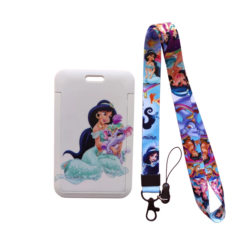 

Disney Aladdin Girls Name Card Covers ID Card Holder Students Bus Card Case Lanyard Visit Door Identity Badge