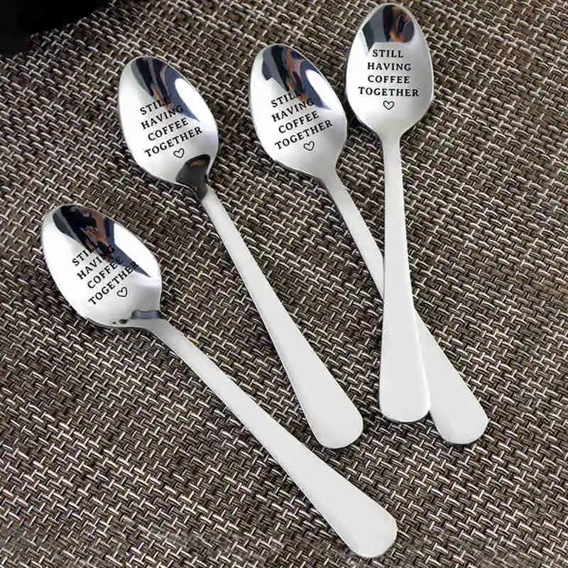 

Stainless Steel Spoons Letter Ice Cream Dessert Coffee Tea Stirring Spoon For Kitchen Tableware Wedding Anniversary Gift