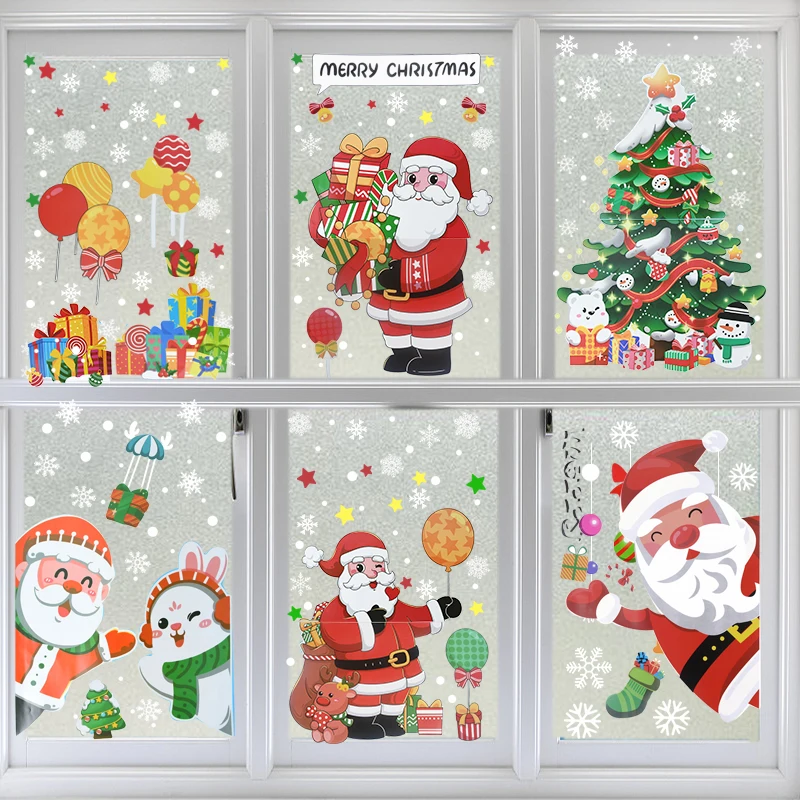 

Merry Christmas Wall Sticker Cute Christmas Tree Santa Snowflake Decal Cartoon Elk Window Glass Sticker Decoration Supplies Prop